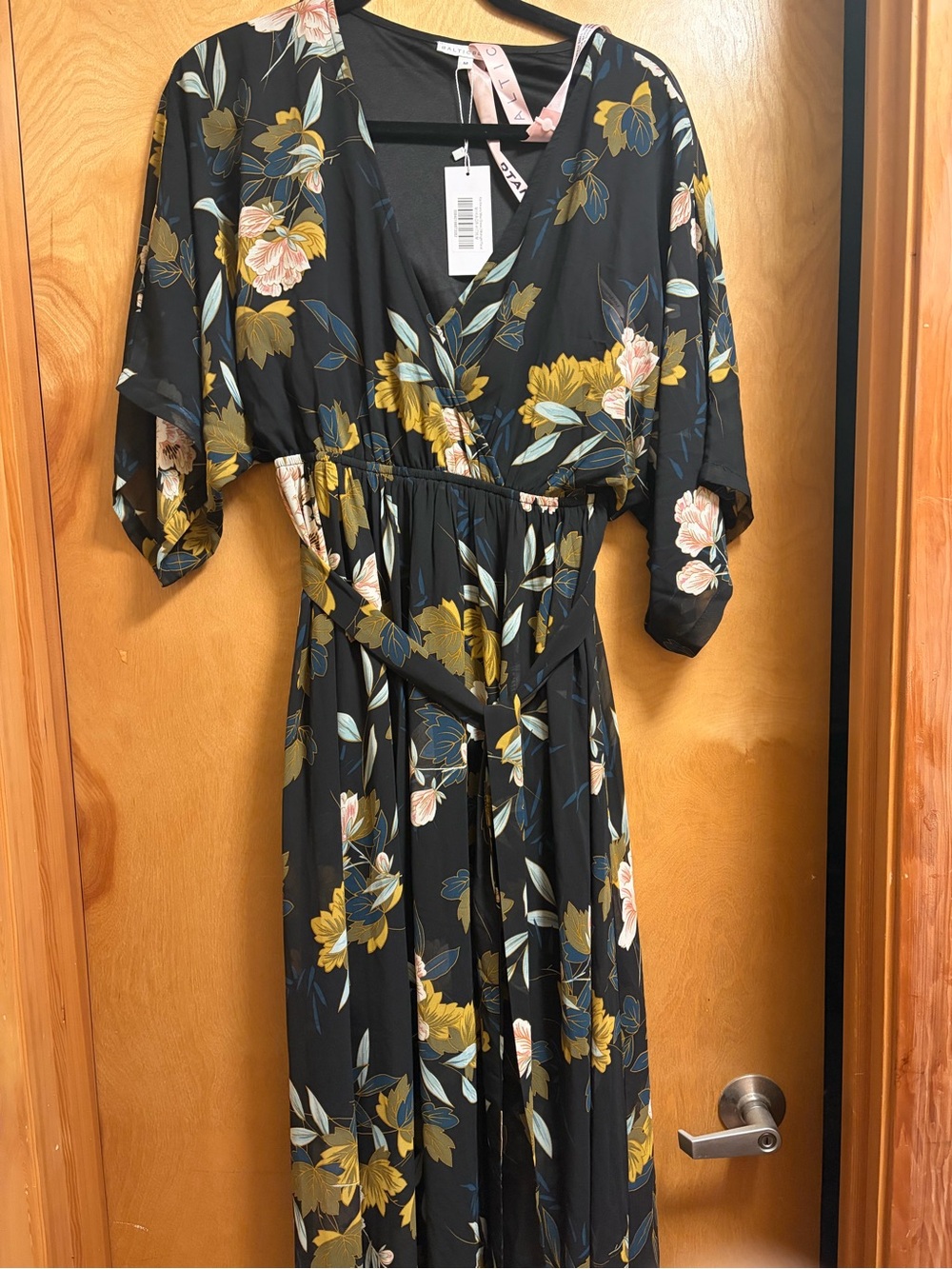 Baltic Born Black Floral Maxi Dress with Mustard and Pink